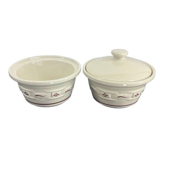 Longaberger Woven Traditions Butter Tub (2) & Lid (1) Traditional Red - Picture 1 of 7
